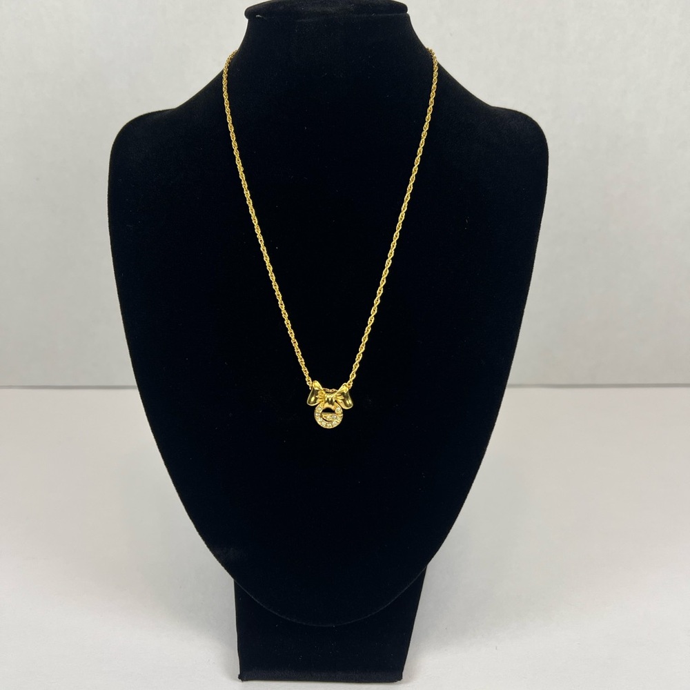 Givenchy G Bow Rhinestone Necklace, Rare, Gold Plated